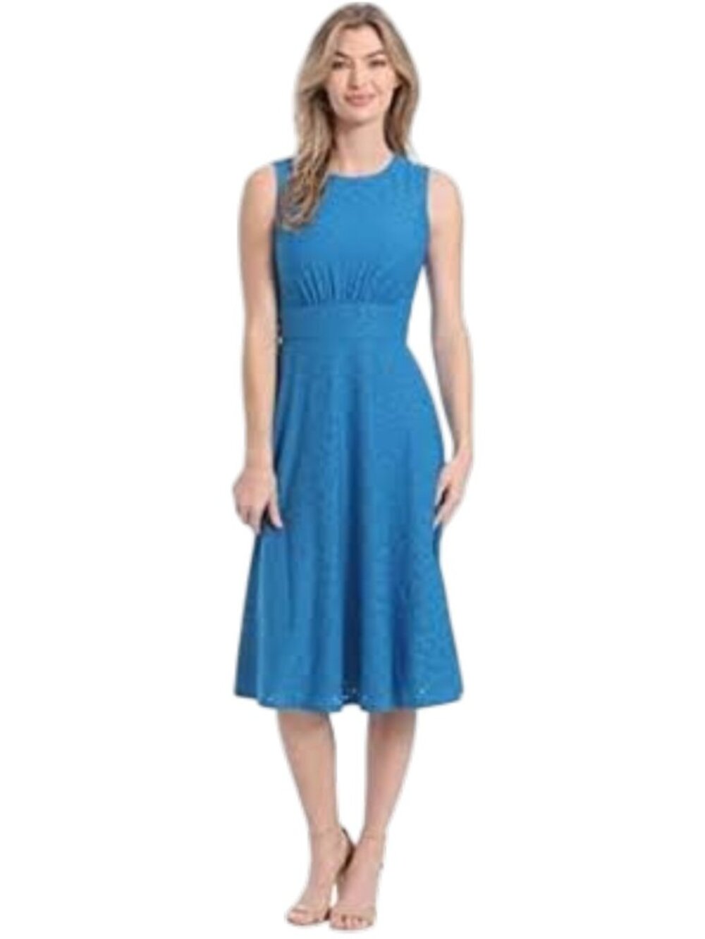 London Times Women's Inset Waist Midi Dress in a Vibrant Cerulean Blue Shade NWT